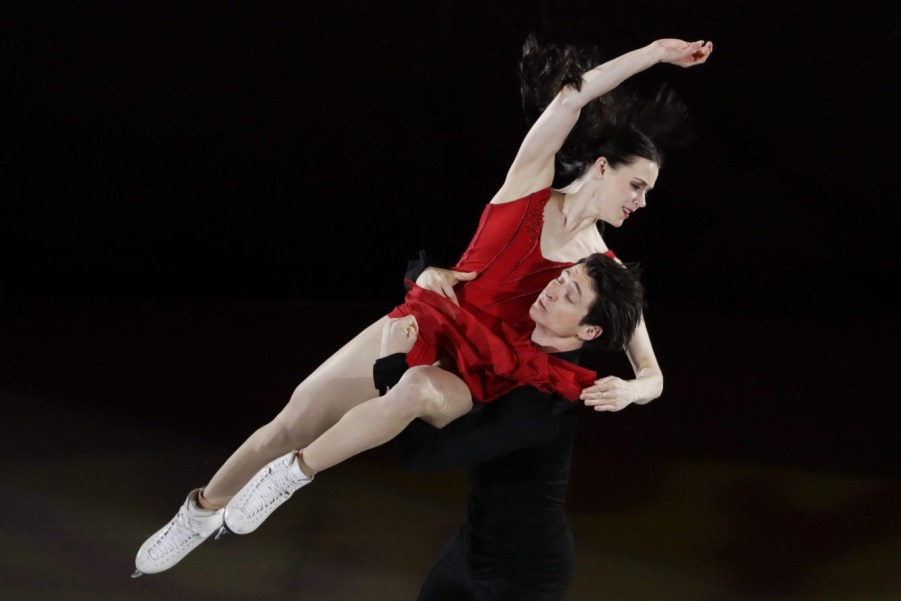 Tessa Virtue and Scott Moir of Canada perform during the figure skating exhibition gala in the Gangneung Ice Arena at the 2018 Winter Olympics in Gangneung, South Korea, Sunday, Feb. 25, 2018. (AP Photo/Felipe Dana)