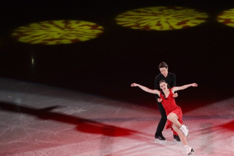 Tessa Virtue and Scott Moir of Canada perform during the figure skating exhibition gala in the Gangneung Ice Arena at the 2018 Winter Olympics in Gangneung, South Korea, Sunday, Feb. 25, 2018. (AP Photo/Felipe Dana)