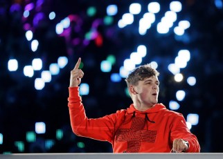 DJ Martin Garrix performs during the closing ceremony of the 2018 Winter Olympics in Pyeongchang, South Korea, Sunday, Feb. 25, 2018. (AP Photo/Kirsty Wigglesworth)