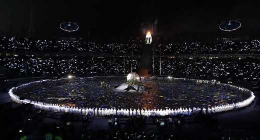 Olympic mascots take the stage during the closing ceremony of the 2018 Winter Olympics in Pyeongchang, South Korea, Sunday, Feb. 25, 2018. (AP Photo/Chris Carlson)