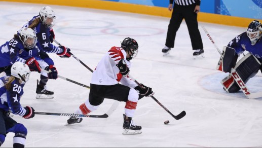 Team Canada for women's ice hockey during the gold medal game at PyeongChang 2018 on February 22, 2018. (Photo by David Jackson/COC)