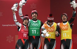 Team Canada Luge Relay team wins Silver at the Alpensia Sliding Centre during the Winter Olympic Games, in Pyeongchang, South Korea, Thursday, February 15, 2018. Photo/David Jackson