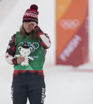 Canada's Brittany Phelan wipes away a tear after placing second in ski cross at the PyeongChang 2018 Olympic Winter Games in Korea, Friday, February 23, 2018. THE CANADIAN PRESS/HO - COC – Jason Ransom
