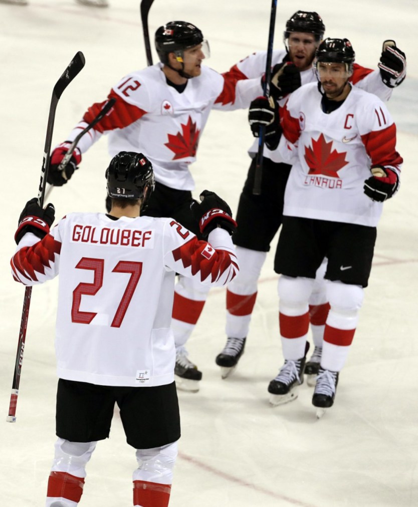 _JR_7260 Chris Kelly of Canada celebrates a goal with teammates in the Men's Bronze Medal hockey game against the Czech Republic at the Gangneung Hockey Centre during the PyeongChang 2018 Olympic Winter Games in PyeongChang, South Korea on February 24, 2018. (Photo by Vaughn Ridley/COC)
