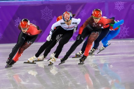 VE180217-04058-TeamCanada Marianne ST-Gelais and Kim Boutin in action during the Short Track Speed Skating Women's 1500m of the PyeongChang 2018 Winter Olympic Games at Gangneung Ice Arena on February 17, 2018 in Gangneung, South Korea (Photo by Vincent Ethier/COC)