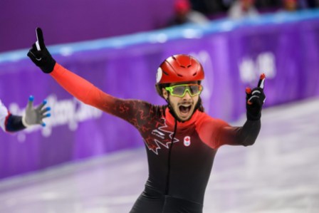 VE180217-05261-TeamCanada Samuel Girard Win gold during the Short Track Speed Skating Men's 1000m of the PyeongChang 2018 Winter Olympic Games at Gangneung Ice Arena on February 17, 2018 in Gangneung, South Korea (Photo by Vincent Ethier/COC)