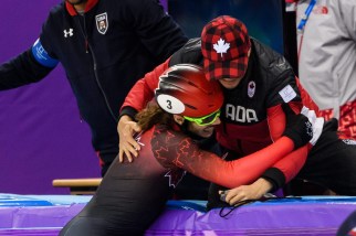 VE180217-05279-TeamCanada Samuel Girard win the Gold medal in the Short Track Speed Skating Men's 1000m Final A of the PyeongChang 2018 Winter Olympic Games at Gangneung Ice Arena on February 17, 2018 in Gangneung, South Korea (Photo by Vincent Ethier/COC)