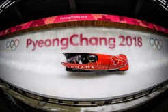 Humphries racing on the track in a bobsleigh