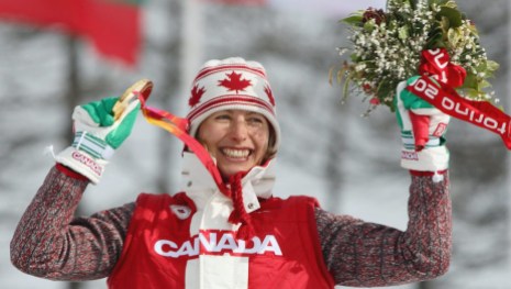 Team Canada Chandra Crawford Chandra Crawford of Canmore, Alberta celebrates after winning the gold medal in the women's sprint cross country skiing race at the Olympic Games in Pragelato Plan, Italy on Tuesday February 22, 2006. (CP PHOTO/Frank Gunn)