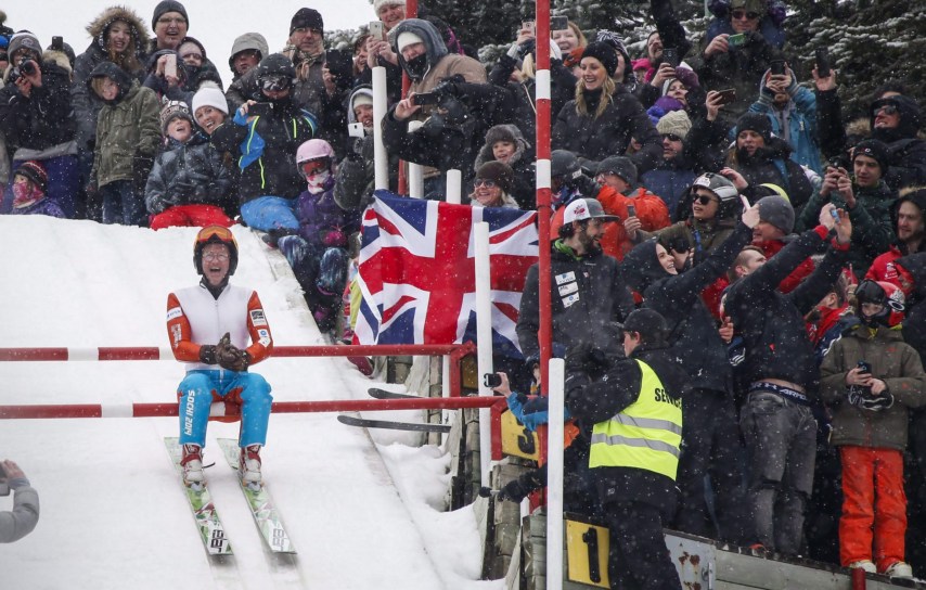Michael Edwards Michael Edwards, best known as "Eddie the Eagle," prepares to start on the 38-metre ski jump tower in Calgary, Alta., Sunday, March 5, 2017, 29 years after competing in the 1988 Calgary Olympics.THE CANADIAN PRESS/Jeff McIntosh