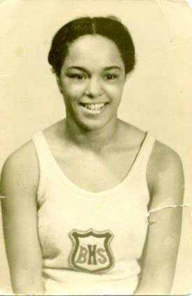 Vancouver sprinter Barbara Howard in her track uniform at Britannia High School, circa 1937-1938. Photo courtesy of BC Sports Hall of Fame. PNG)