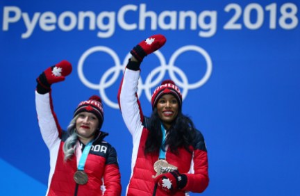 team-canada-phylicia-george-kaillie-humphries Kaillie Humpries and Phylicia George wave to the crowd with their bronze