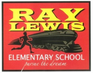 The logo of Ray Lewis Elementary School in Hamilton represents both of Lewis' jobs : sprinter and train porter.