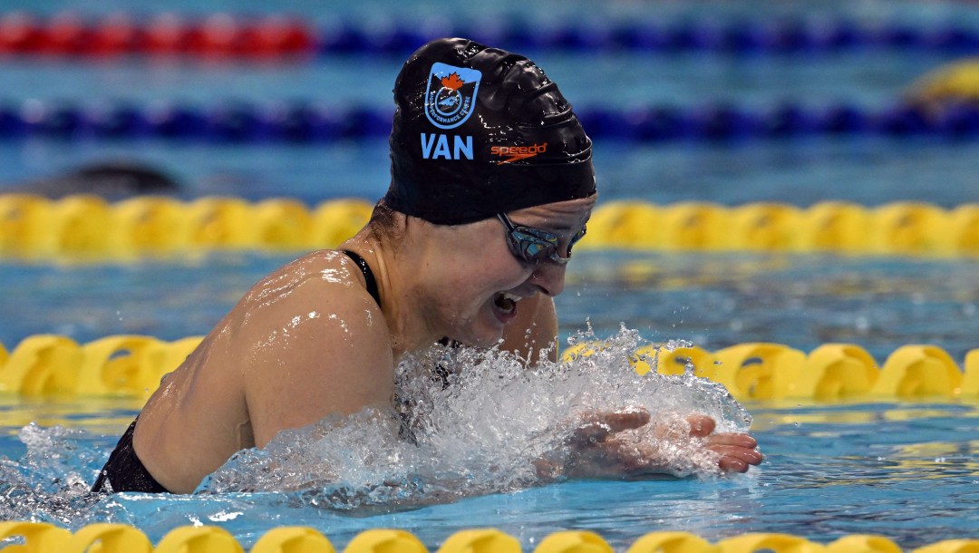 Danielle Hanus swims breaststroke in a race