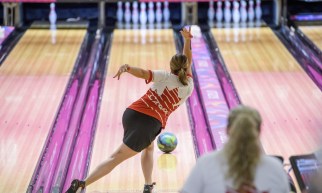 Valerie Bercier throws bowling ball