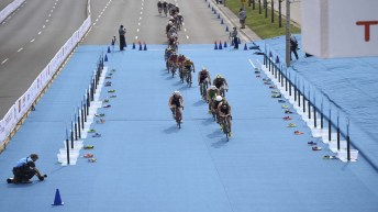 Group of cyclists on bikes