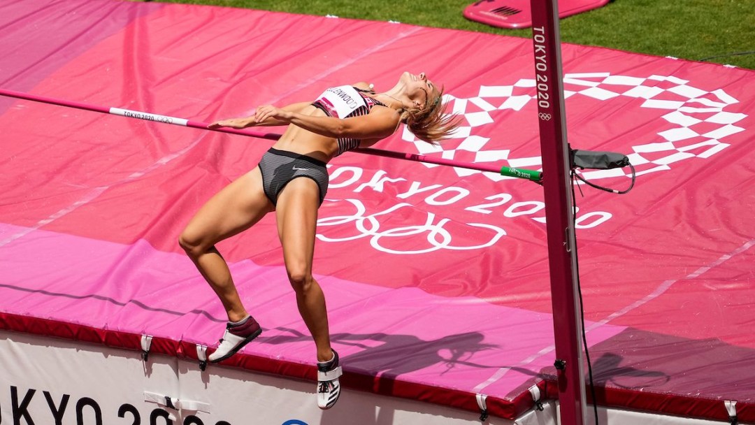 Georgia Ellenwood performs a high jump