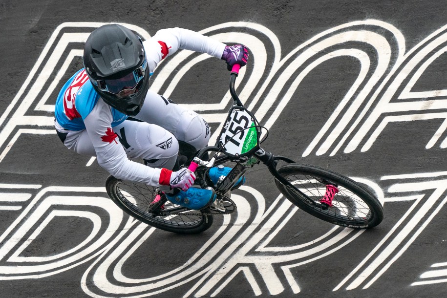 Drew Mechielsen of Canada competes in the semi finals of womens BMX race at the Pan American Games