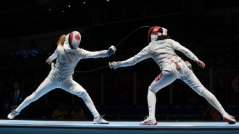 Fencers competing