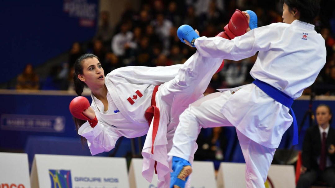 Karate athletes fighting