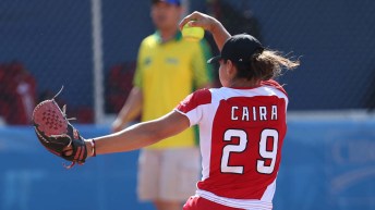 Softball pitcher throwing ball