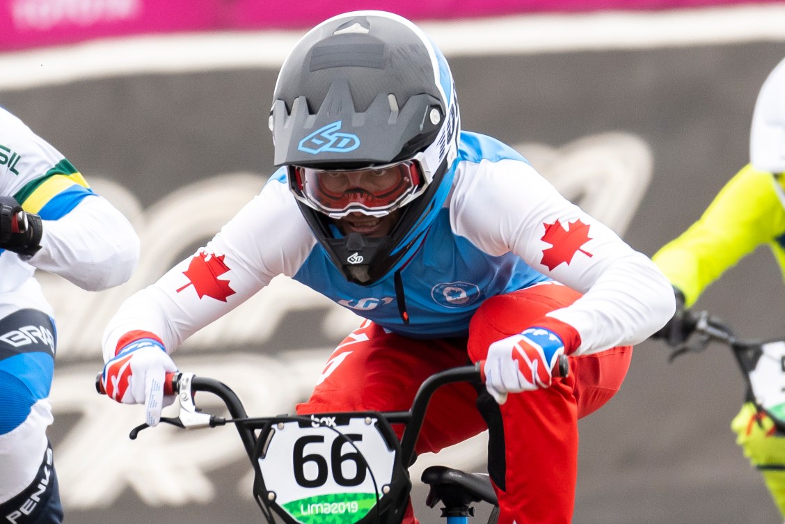 James Palmer of Canada competes in the first round of mens BMX race at the Pan American Games