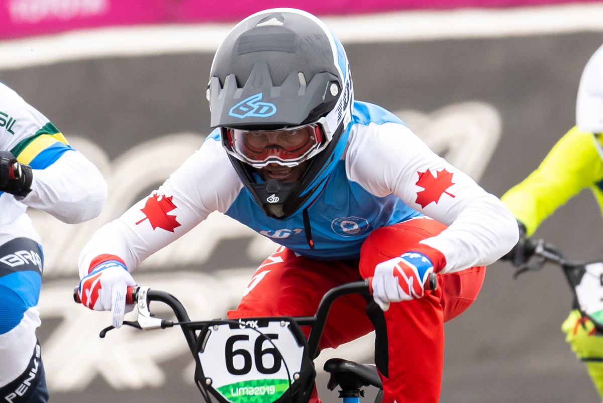 James Palmer of Canada competes in the first round of mens BMX race at the Pan American Games