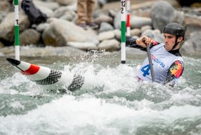 Liam Smedley of Canada competes in men's canoe slalom at the Lima 2019 Pan American Games.