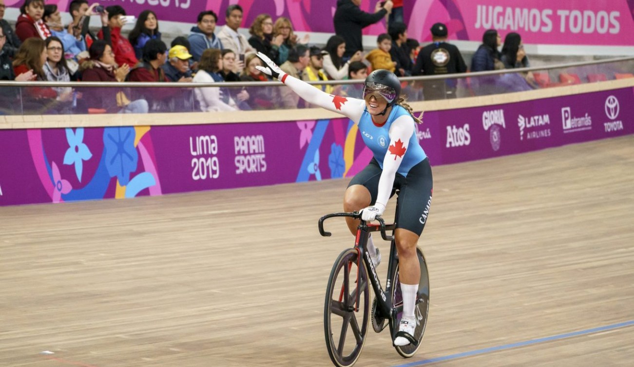 Kelsey Mitchell competes in the women's sprint