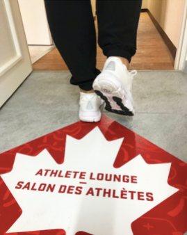 Floor print that says athlete lounge
