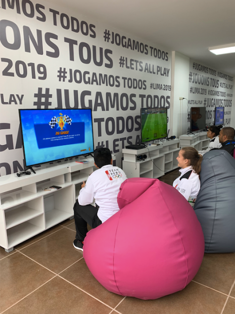 Athletes enjoying the games room