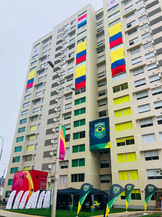 Building in village with brazil flag