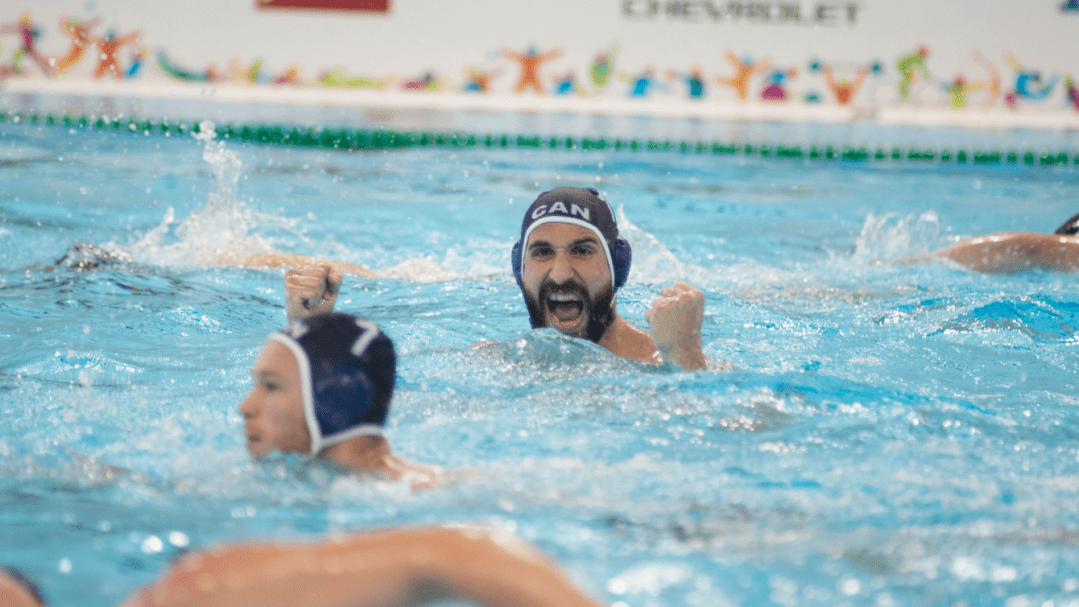 Water polo playing celebrating in water