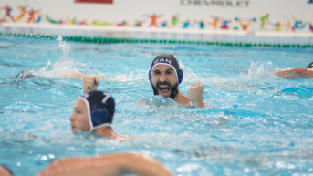 Water polo playing celebrating in water