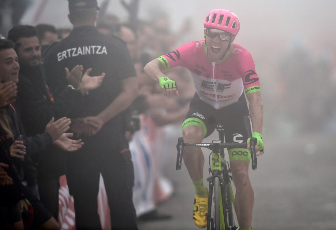 Cyclist celebrating on bike