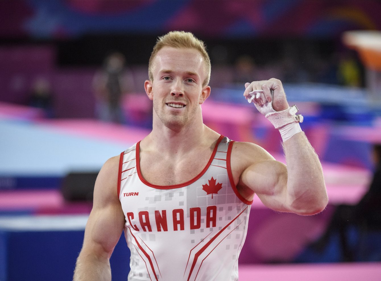 Gymnast pumps his fist
