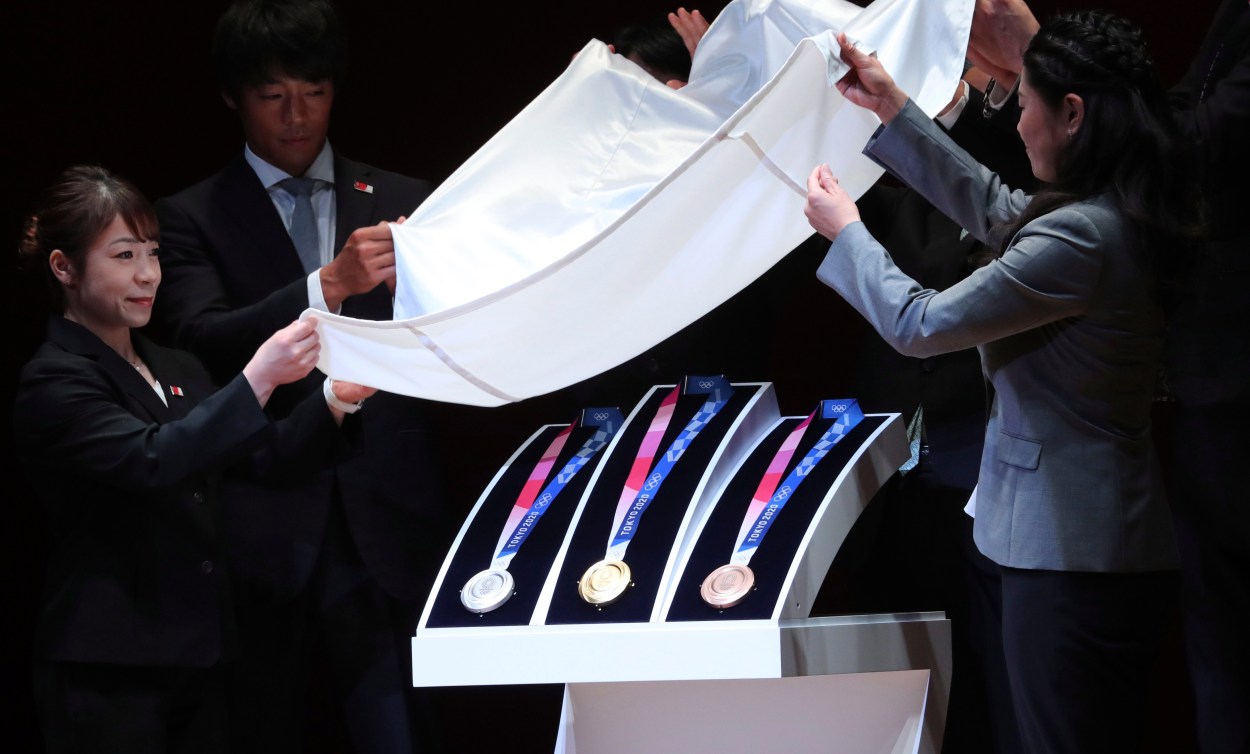 Tokyo 2020 Olympic medals are unveiled during the One Year to Go Olympic ceremony in Tokyo