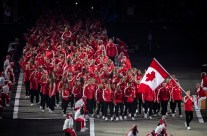 Scott Tupper leads Team Canada into the Opening Ceremony of the Lima 2019 Pan Am Games.