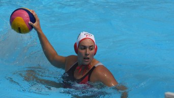 Water polo player ready to throw the ball