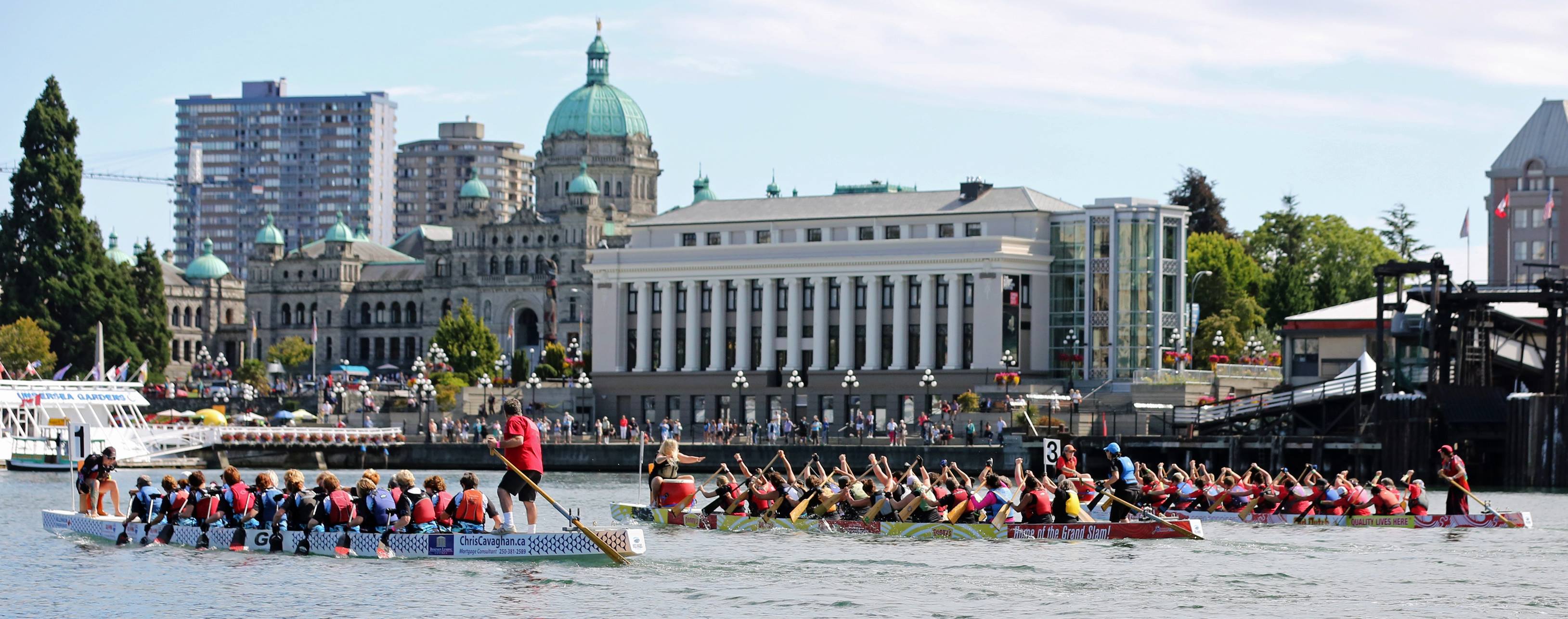 Rowing teams in the water