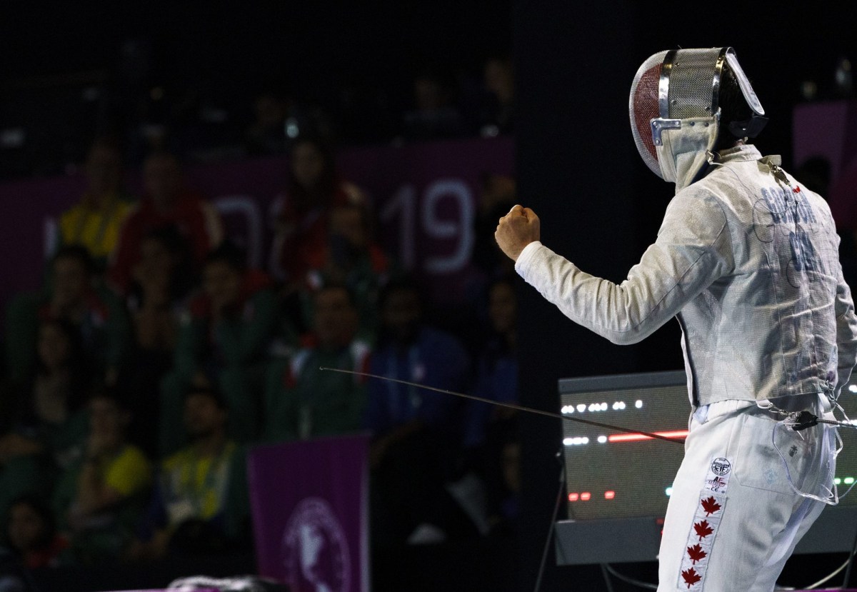 fencer pumps his fist
