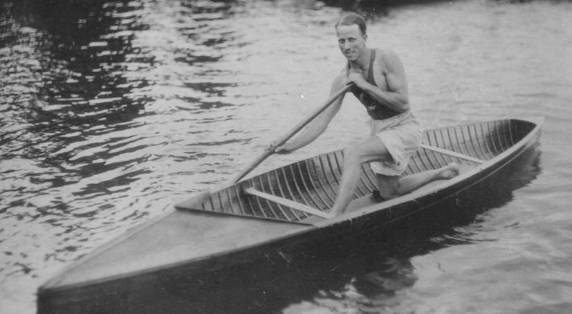 Roy Nurse in a canoe at Balmy Beach Canoe Club