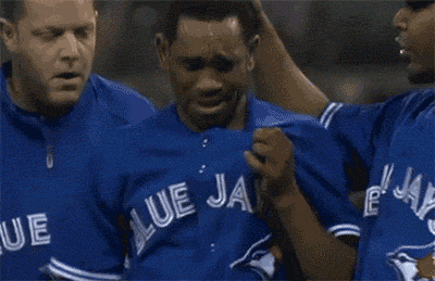 Gif of a Blue Jays player wiping away tears.