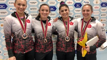 Team Canada's women's trampoline team wins bronze at the FIG World Championships in Tokyo, Japan
