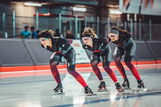 Team Canada - Ivanie Blondin, Isabelle Weidemann, Valerie Maltais and Béatrice Lamarche - capture gold in the team pursuit on Sunday December 8th in Nur-Sultan, Kazakhstan. (Photo from Speed Skating Canada Twitter)