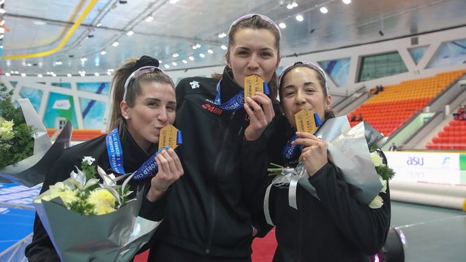 Ivanie Blondin, Isabelle Weidemann, Valerie Maltais and Béatrice Lamarche won gold in the team pursuit on December 8th, 2019.