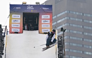 Mark Hendrickson of Calgary jumps at the FIS freestyle skiing world cup big air qualifier event, Thursday, March 14, 2019 in downtown Quebec City. The finals will be held on Saturday March 16. THE CANADIAN PRESS/Jacques Boissinot