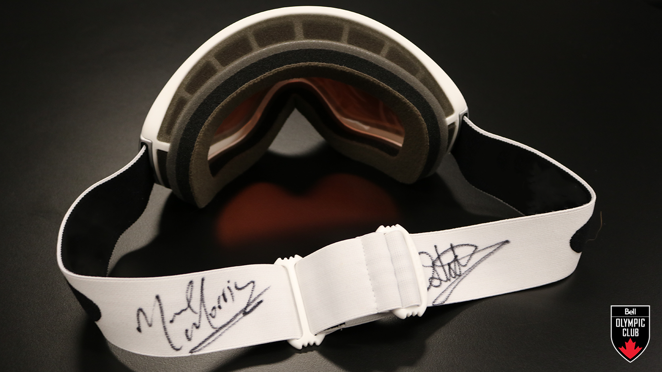 snowboard goggles with two signatures