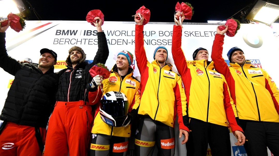 The two-man bobsleigh podium. Justin Kripps and Cam Stones on the far left.