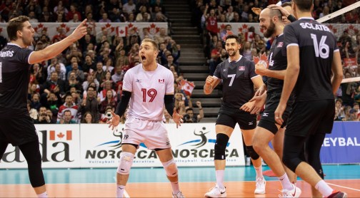 Team Canada Men's Volleyball Team Canada defeats Cuba 3-2 at NARCECA Olympic Qualification Tournament. Jan 11, 2019. Photo credit FIVA Volleyball Website.